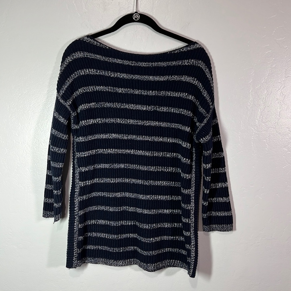 Coldwater Creek wool blend Striped Sweater boat neck long sleeves Size M blue